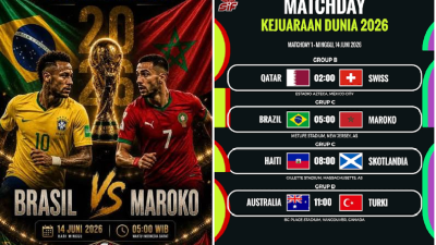Jadwal Piala Dunia Minggu 14 Juni 2026 : Qatar Vs Swiss dan Brasil Vs Maroko